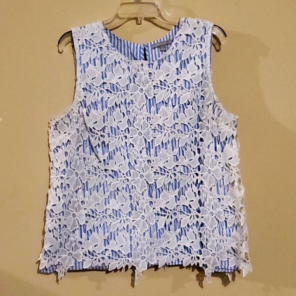 VALERIE STEVENS Striped Embroidered Lace Top - Size XL